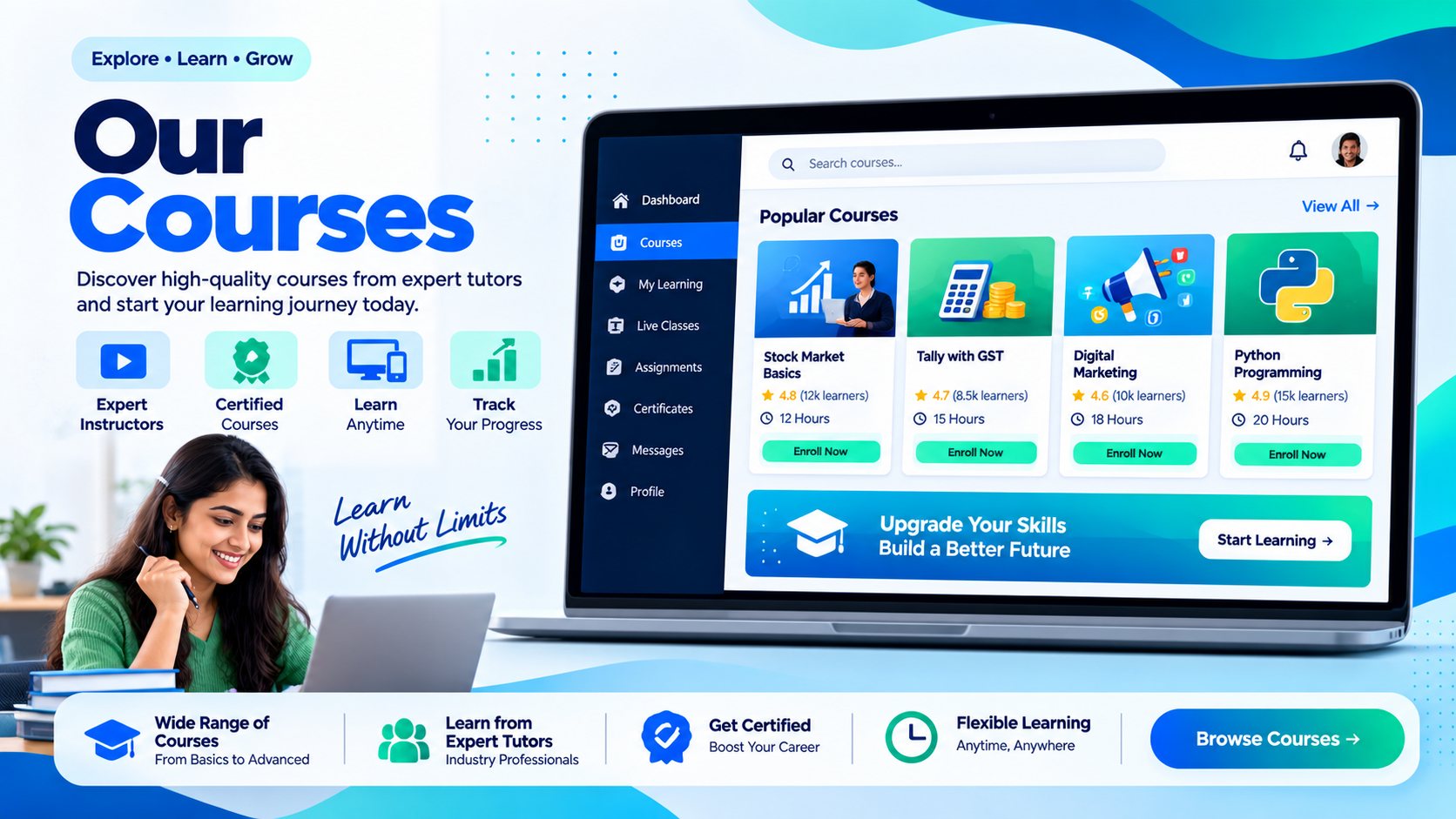 Tutioney courses – illustration of the course dashboard