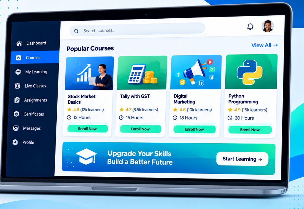 Illustration of the Tutioney learning dashboard on a laptop